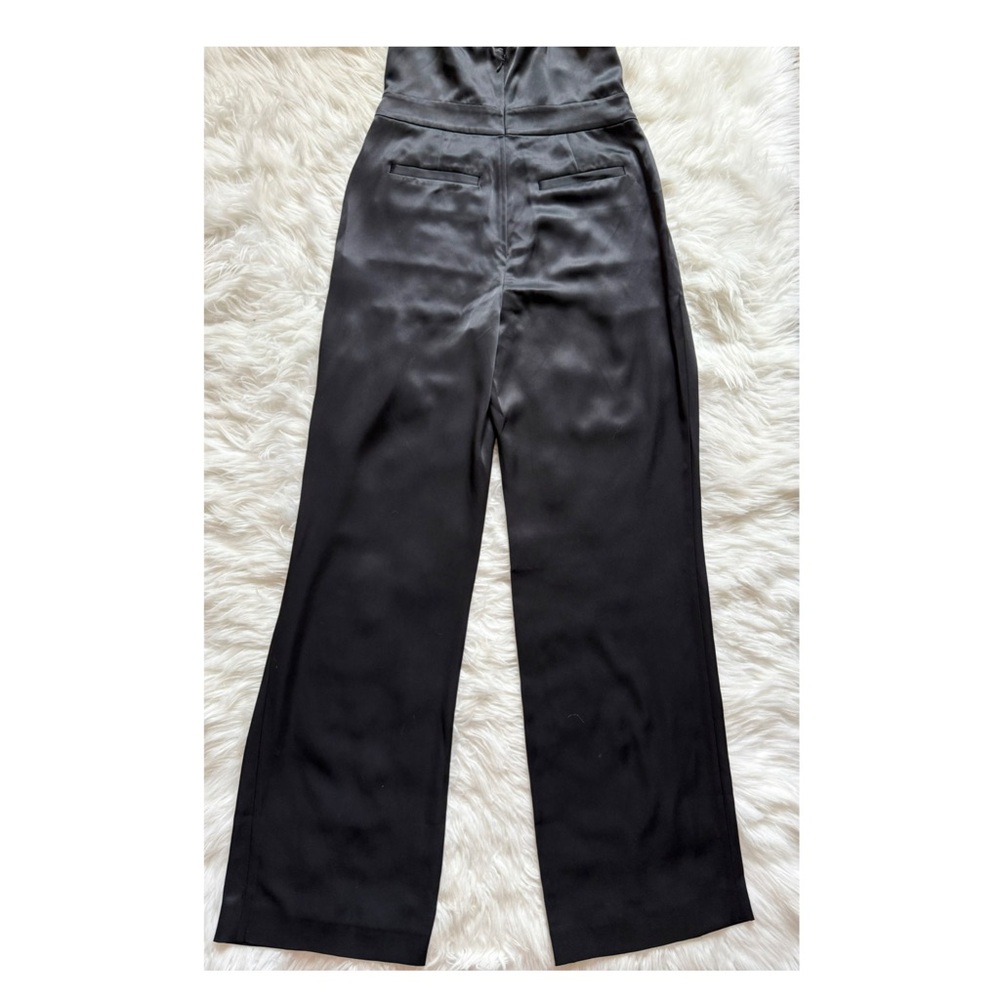 New! REISS Malia Cowl Neck Open Back Satin Jumpsuit In Black - Picture 9 of 11